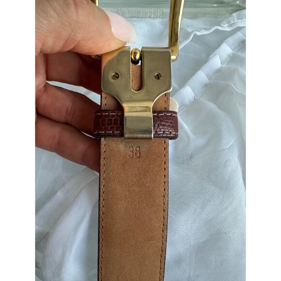 Saks Fifth Ave Mens 38 Brown Dress Belt Genuine LIZARD Leather gold buckle - Picture 7 of 7